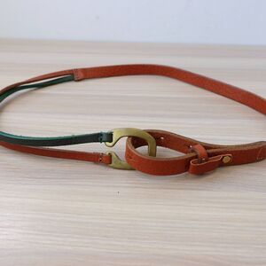 Horseshoe Belt Buckle Womens XS Brown Leather Western Boho Skinny Genuine JAPAN‎